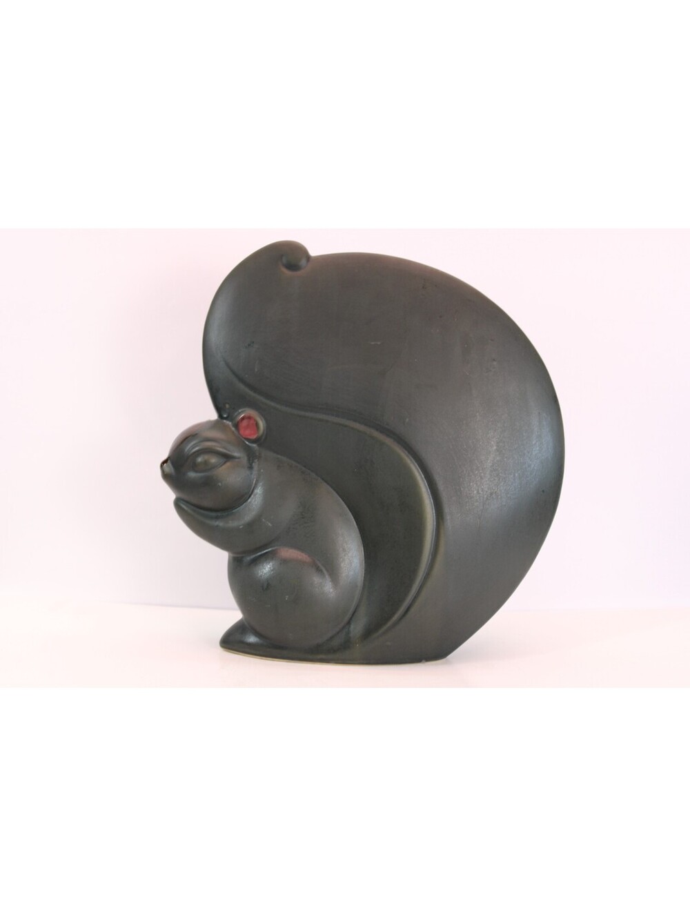 Lg MCM Ceramic Squirrel Figurine Matte Black 10"x10" Art Deco Sweden?